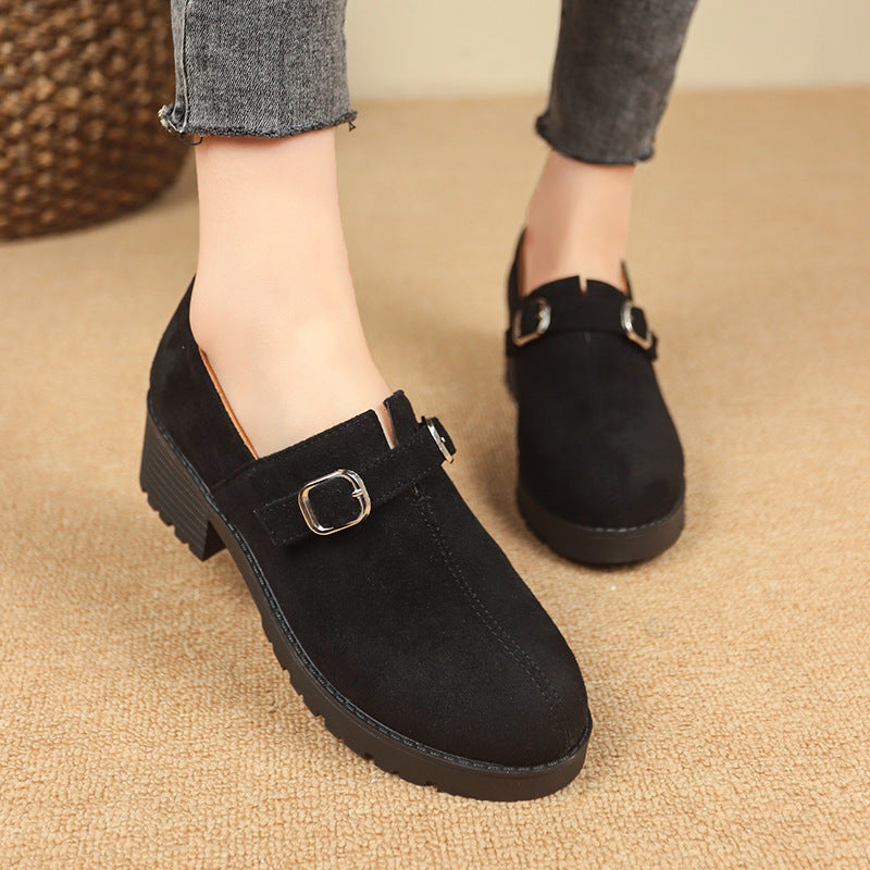 Stylish Buckle Loafers with Thick Heel for All-Day Wear