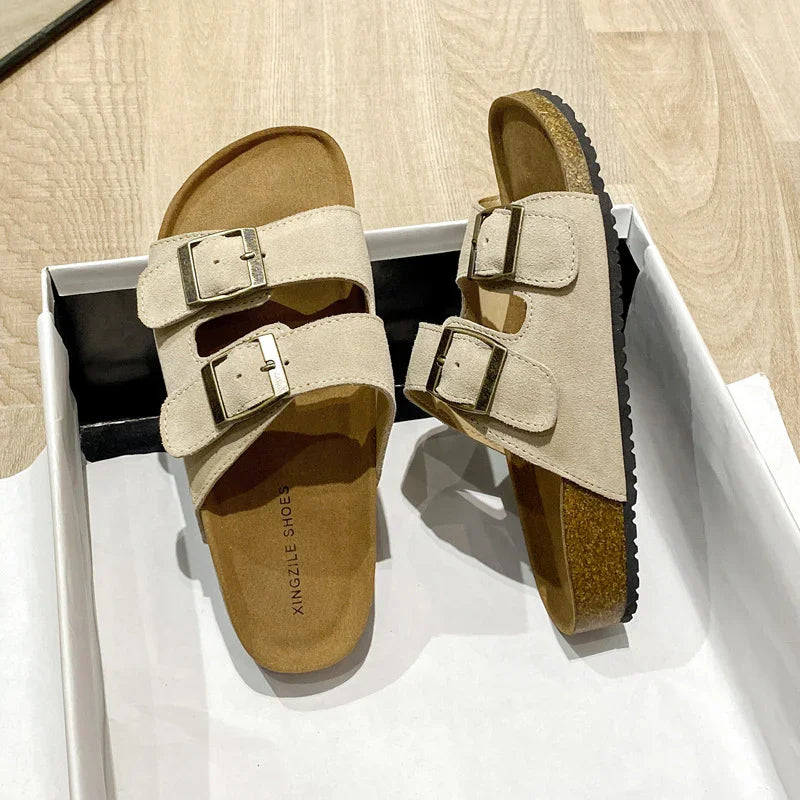 Genuine Leather Cow Suede Buckle Sandals