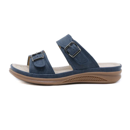 Women's Buckle Strap Wedge Slippers with Open Toe