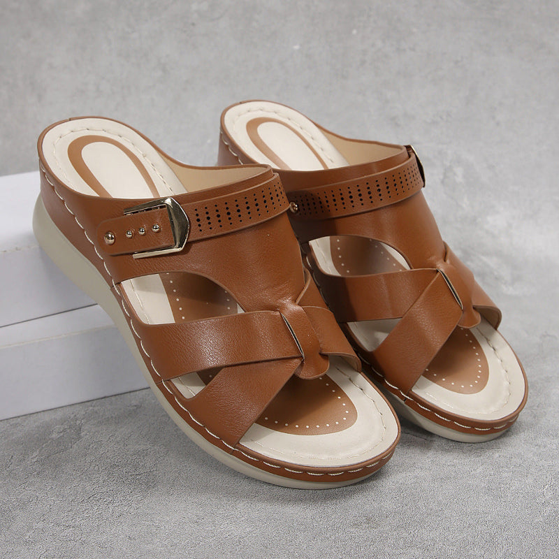 Ortho Comfort Cross-Strap Wedge Sandals