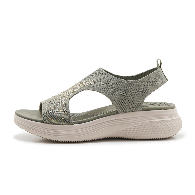 Rhinestone Comfort Sandals with Thick Sole