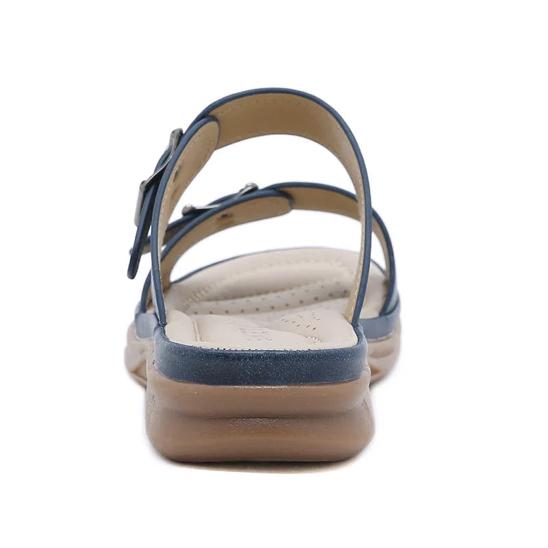 Women's Buckle Strap Wedge Slippers with Open Toe
