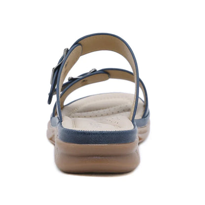 Women's Buckle Strap Wedge Slippers with Open Toe