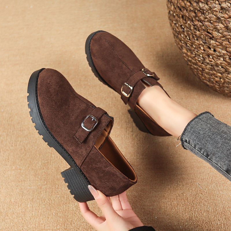 Stylish Buckle Loafers with Thick Heel for All-Day Wear