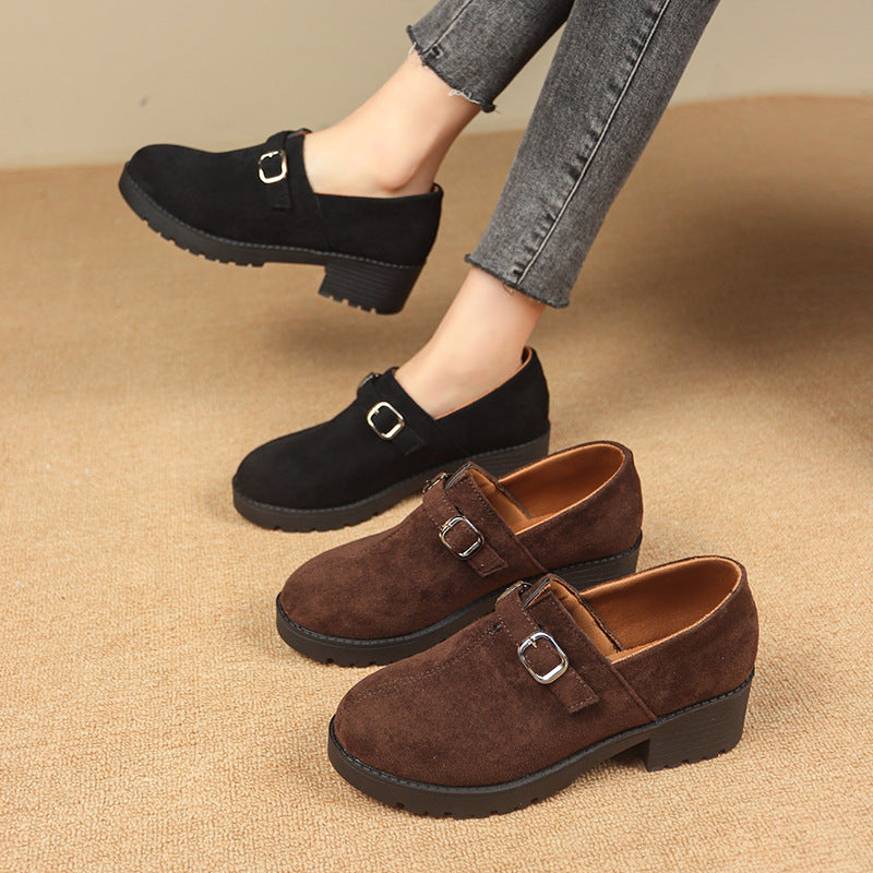 Stylish Buckle Loafers with Thick Heel for All-Day Wear
