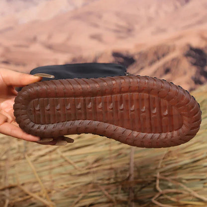 Front-Zipper Mid-Calf Boots with Handstitched Look