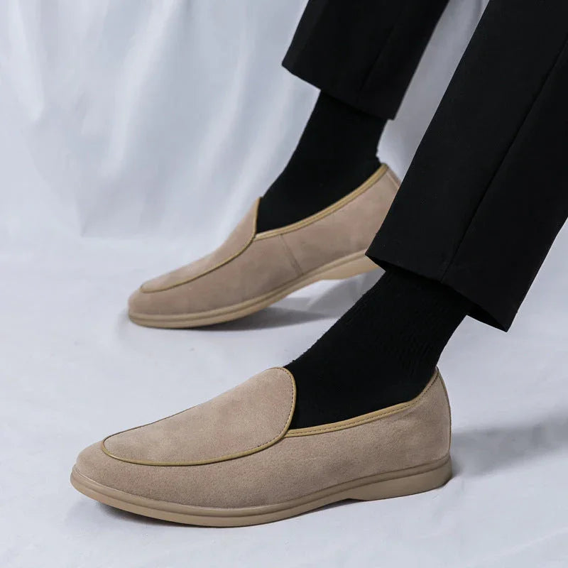 Suede Slip-On Loafers with Cushioned Rubber Sole
