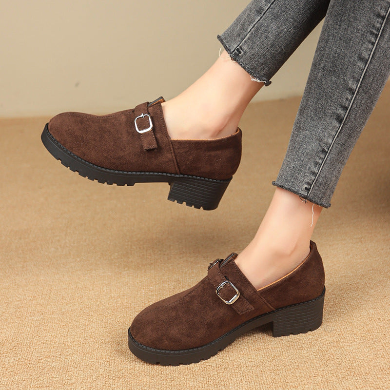 Stylish Buckle Loafers with Thick Heel for All-Day Wear