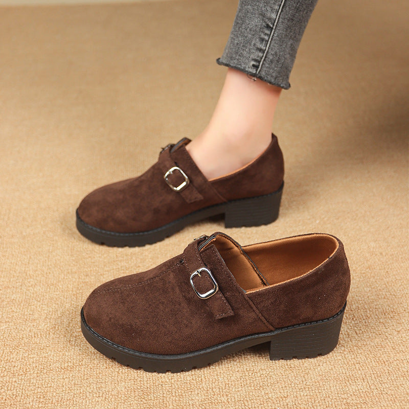 Stylish Buckle Loafers with Thick Heel for All-Day Wear