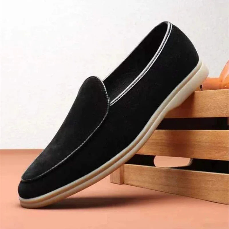 Suede Slip-On Loafers with Cushioned Rubber Sole