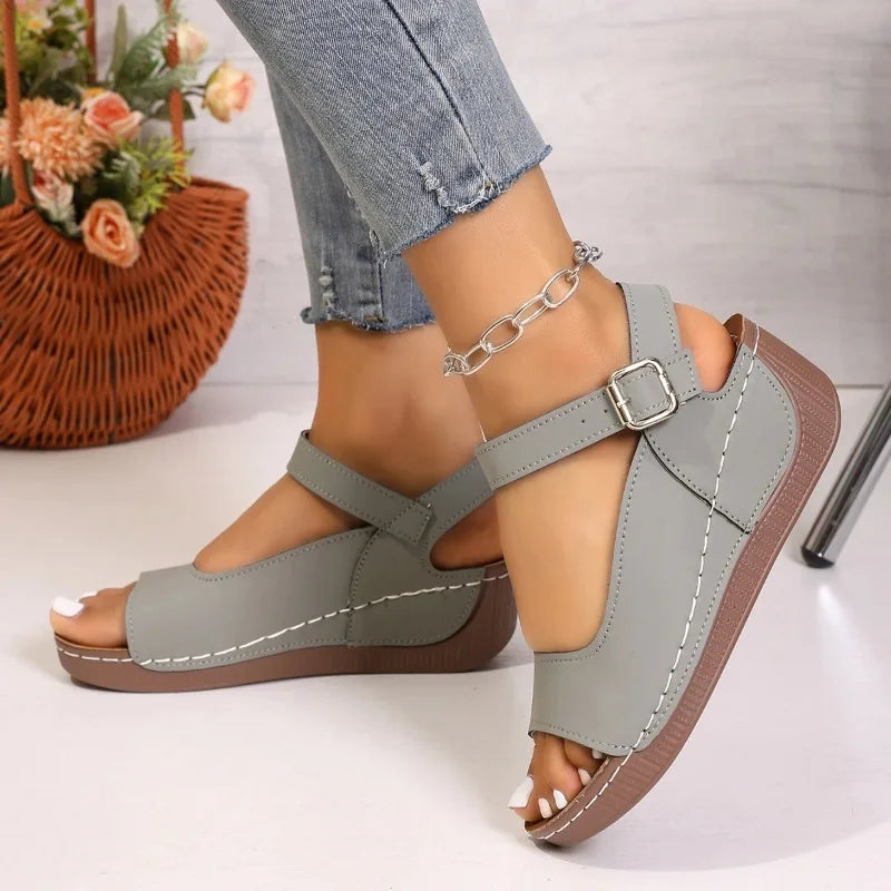 Plus Size Peep Toe Flat Sandals Thick Platform 1