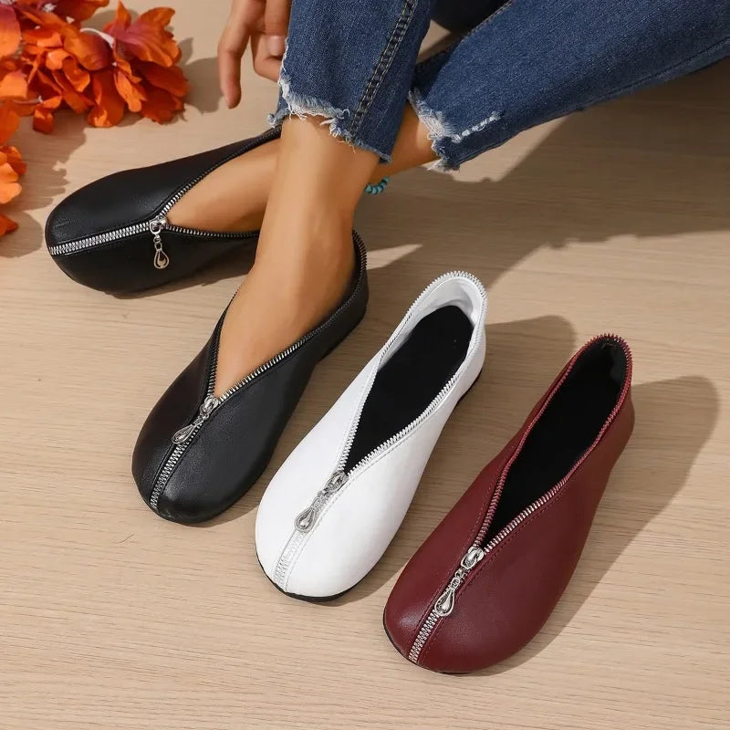 Plus Size Womens Flats Lightweight Round Toe Zip Closure 0