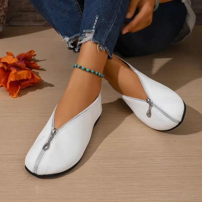 Plus Size Womens Flats Lightweight Round Toe Zip Closure 2