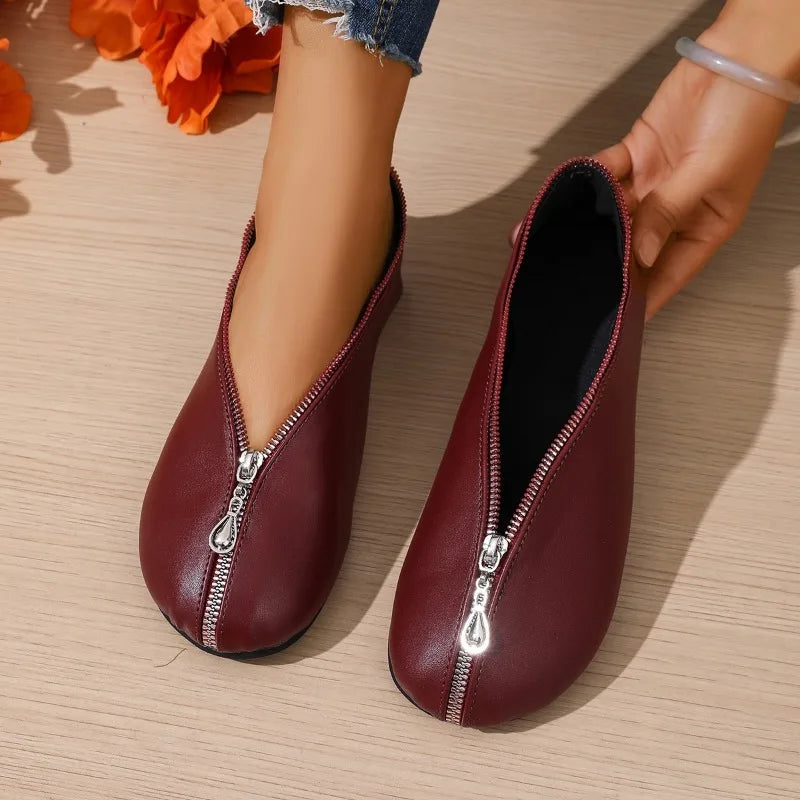 Plus Size Womens Flats Lightweight Round Toe Zip Closure 3