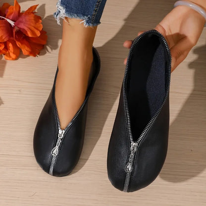 Plus Size Womens Flats Lightweight Round Toe Zip Closure 4