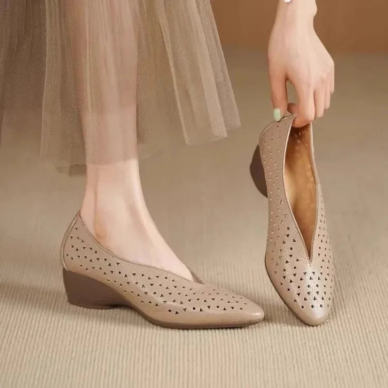 Pointed Toe Slip On Shoes Chunky Heel 0