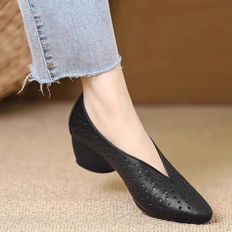 Pointed Toe Slip On Shoes Chunky Heel 1