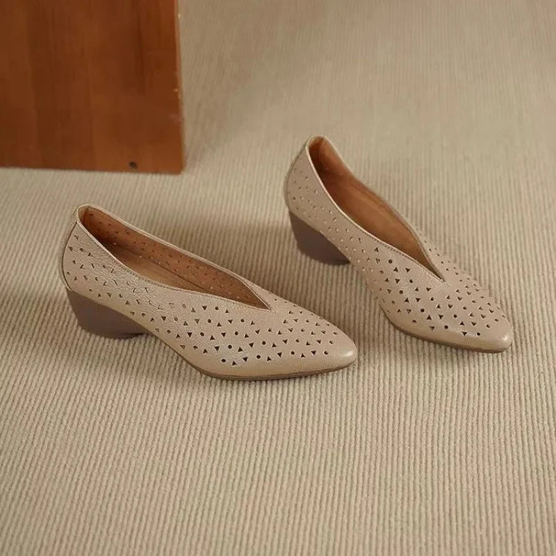 Pointed Toe Slip On Shoes Chunky Heel 2