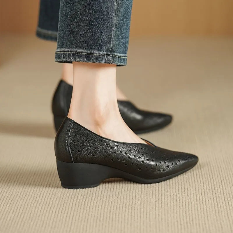 Pointed Toe Slip On Shoes Chunky Heel 4