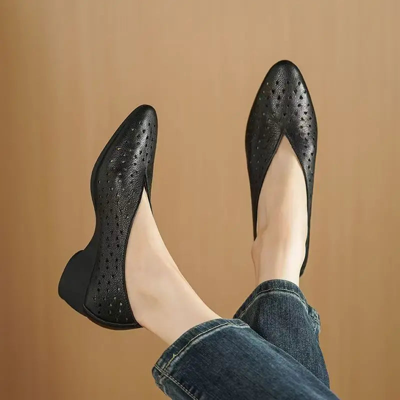 Pointed Toe Slip On Shoes Chunky Heel 5