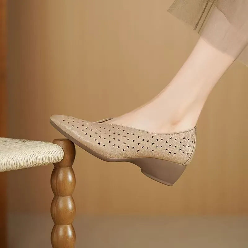 Pointed Toe Slip On Shoes Chunky Heel 6