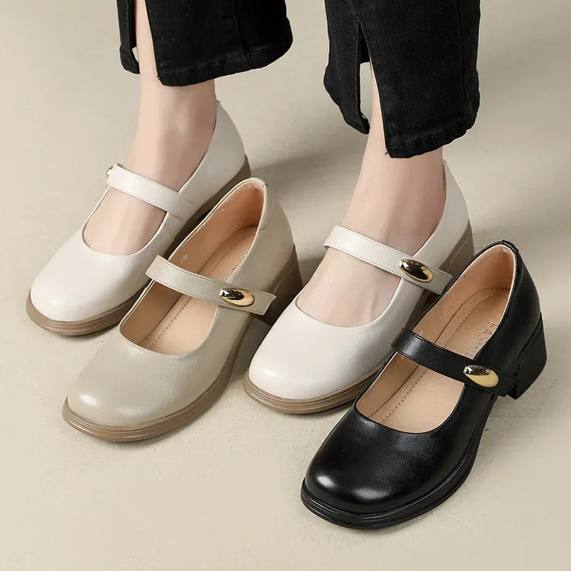 Genuine Leather Square Heel Sandals