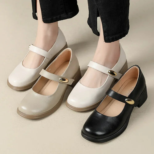 Genuine Leather Square Heel Sandals