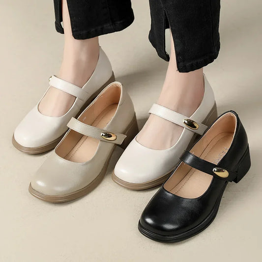 Genuine Leather Square Heel Sandals