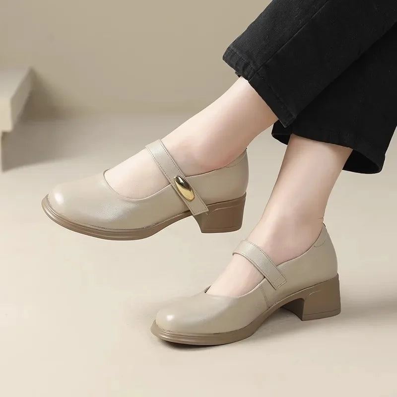 Genuine Leather Square Heel Sandals