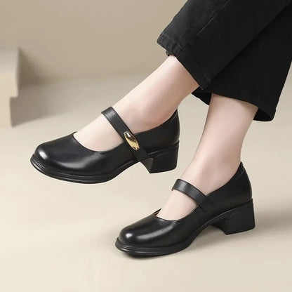 Genuine Leather Square Heel Sandals