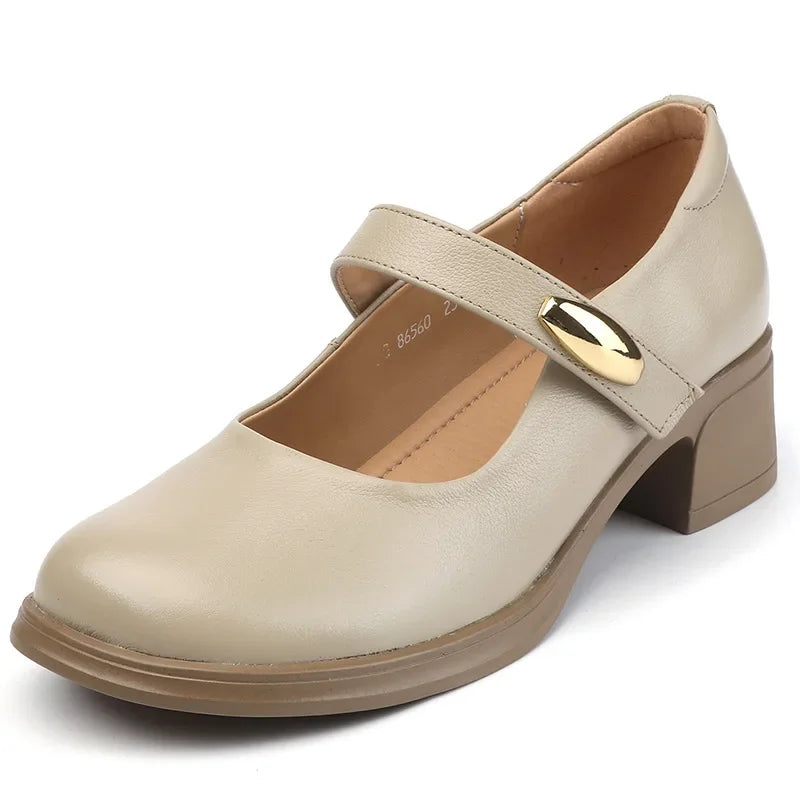 Genuine Leather Square Heel Sandals