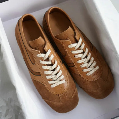 Orthopedic Leather Sneakers - Wide Fit, Lace-Up, Retro Design