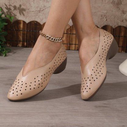 Breathable Cut-Out Low Heel Shoes