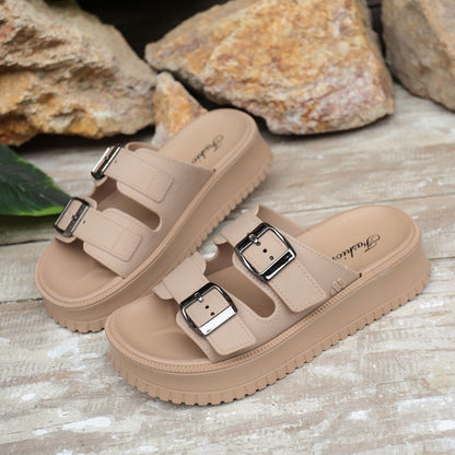 Women's Platform Slide Sandals with Double Buckle