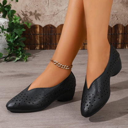 Breathable Cut-Out Low Heel Shoes