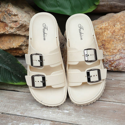 Women's Platform Slide Sandals with Double Buckle