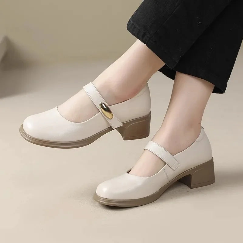 Genuine Leather Square Heel Sandals