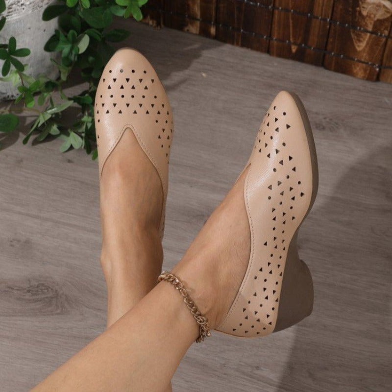 Breathable Cut-Out Low Heel Shoes