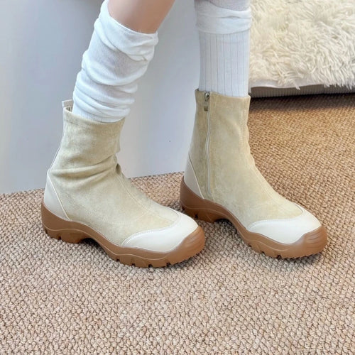 Side Zip Booties Suede Platform Stretch Fit 0