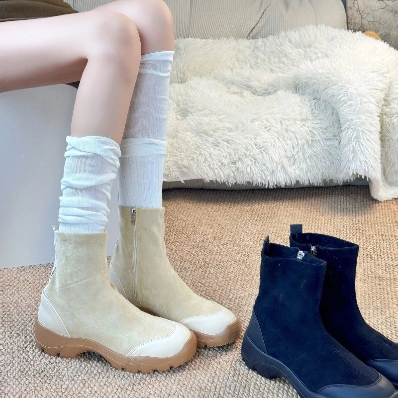 Side Zip Booties Suede Platform Stretch Fit 1