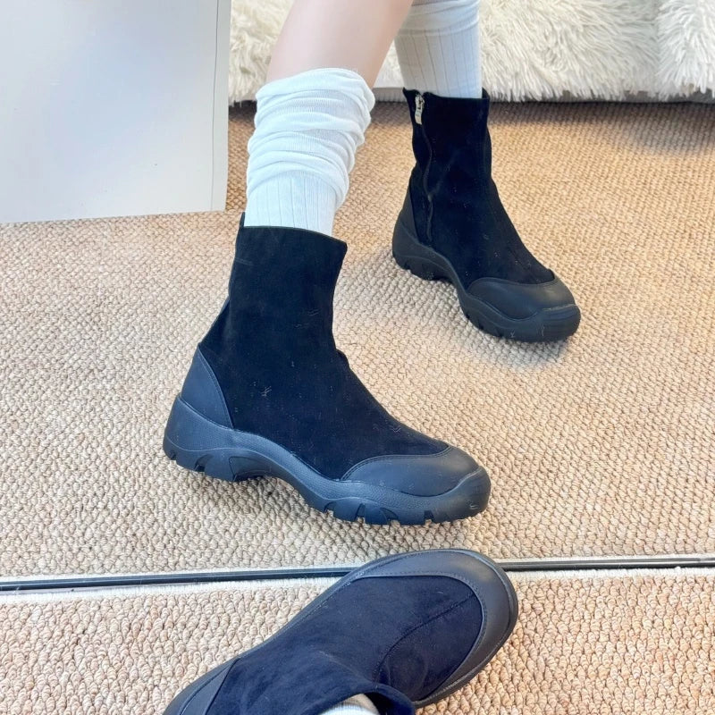 Side Zip Booties Suede Platform Stretch Fit 2