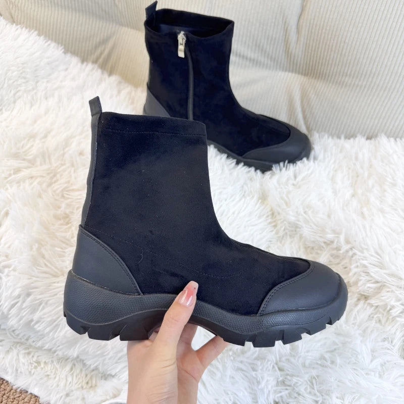 Side Zip Booties Suede Platform Stretch Fit 3
