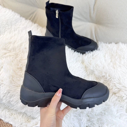 Side Zip Booties Suede Platform Stretch Fit 3