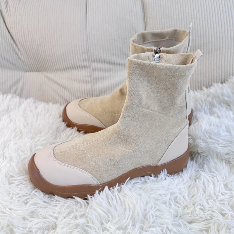 Side Zip Booties Suede Platform Stretch Fit 4