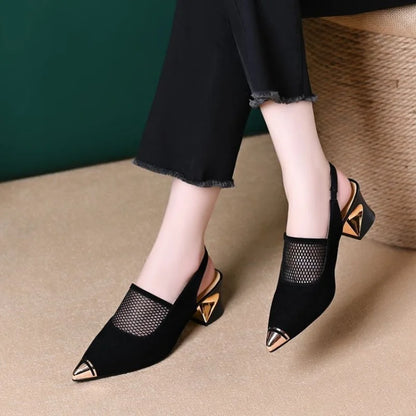 Women’s Backless Sandals Mid Block Heel 1