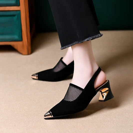 Women’s Backless Sandals Mid Block Heel 2