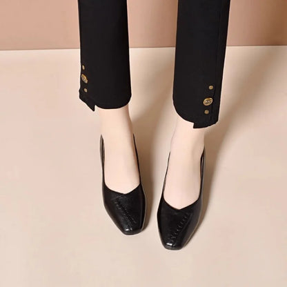 Women’s Chunky Heel Leather Flats Vintage Design 3