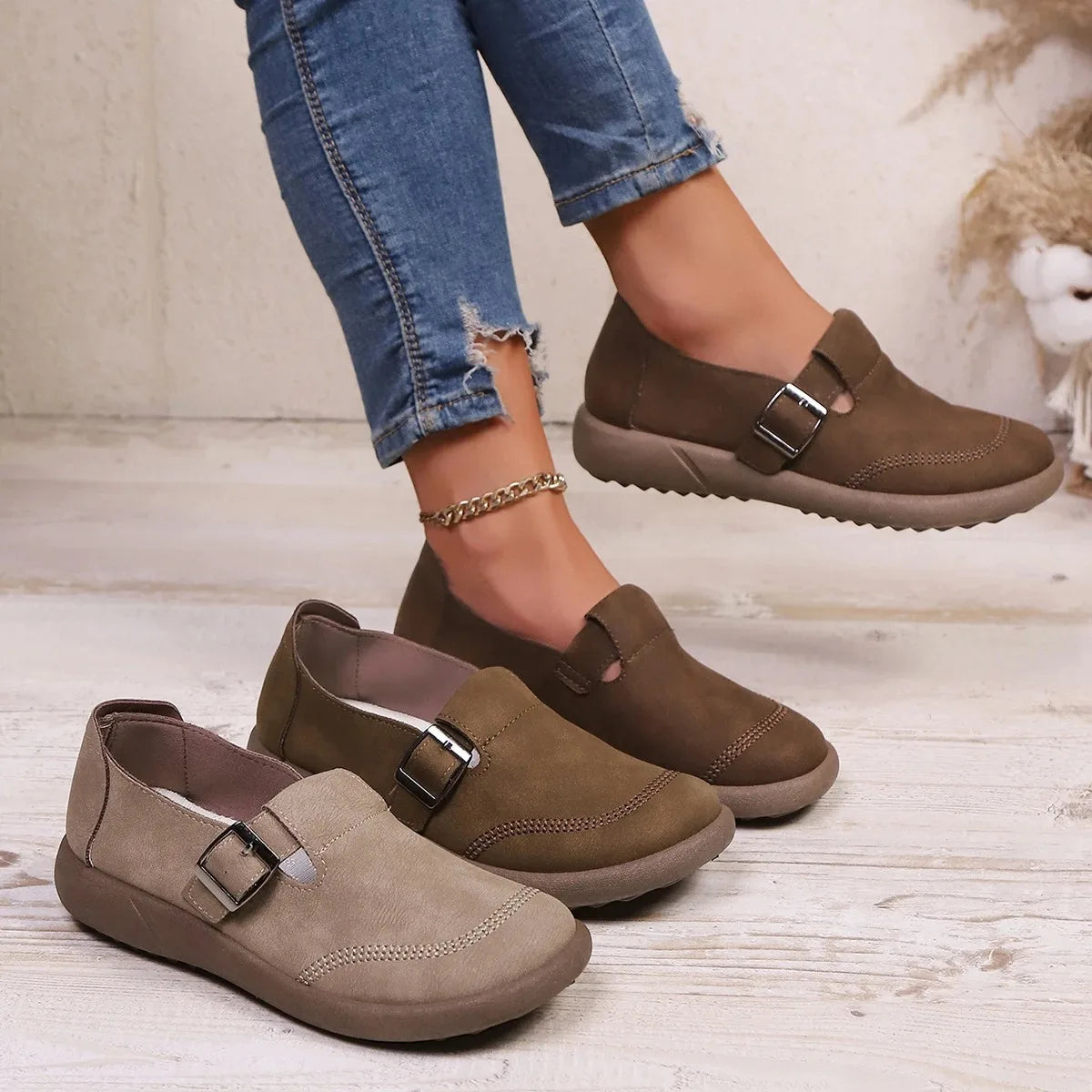 Women's Genuine Leather Flats Plus Size Slip On Shoes 0