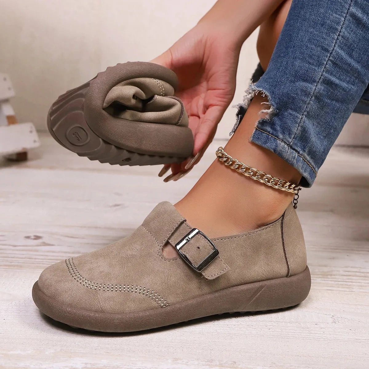 Women's Genuine Leather Flats Plus Size Slip On Shoes 2