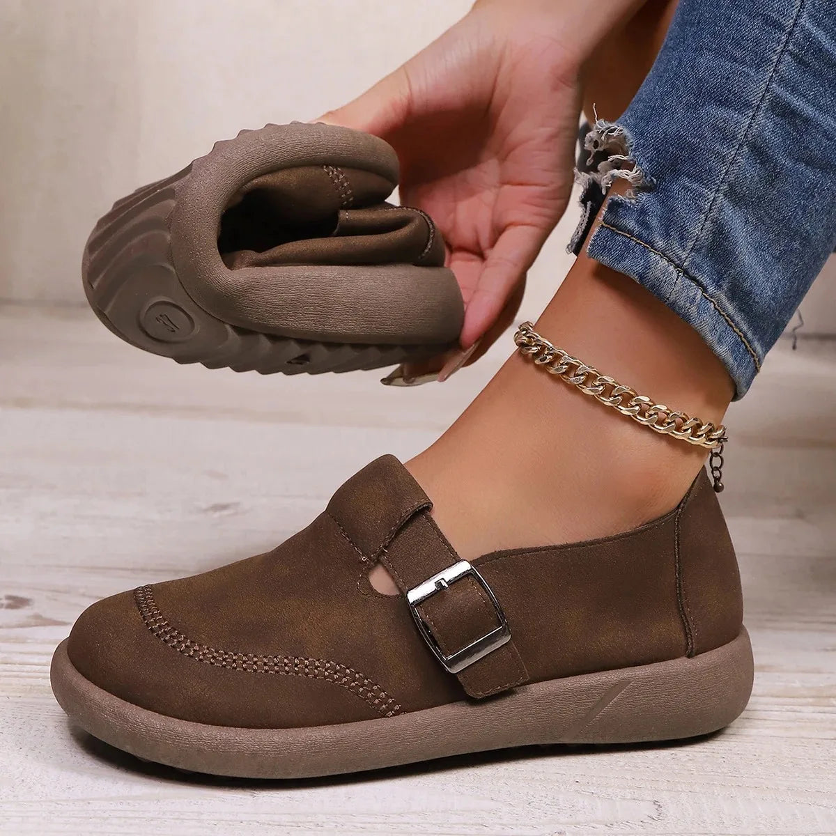 Women's Genuine Leather Flats Plus Size Slip On Shoes 3